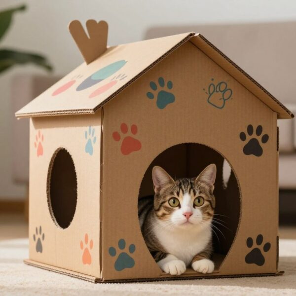 Domek dla kota z kartonu DIY